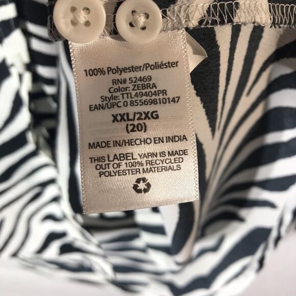 Time And Tru Womens Blouse Black White Zebra Print Long Sleeve Pocket Plus 20 - Picture 6 of 7